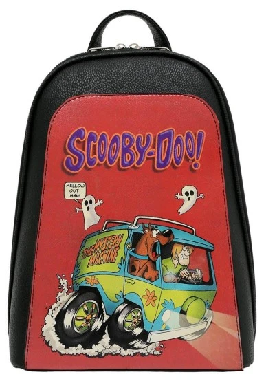 Women Vegan Leather Black Backpack - Warner Bros Scooby Doo Ghost Chase Design - 