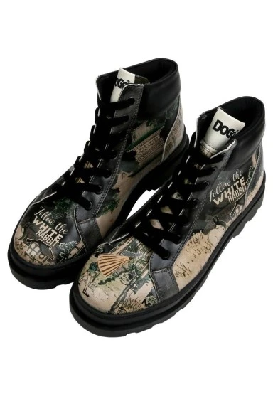 Women Vegan Leather Black Boots - White Rabbit Design - 