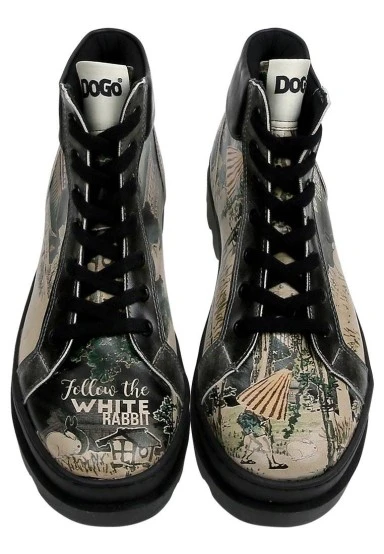 Women Vegan Leather Black Boots - White Rabbit Design - 