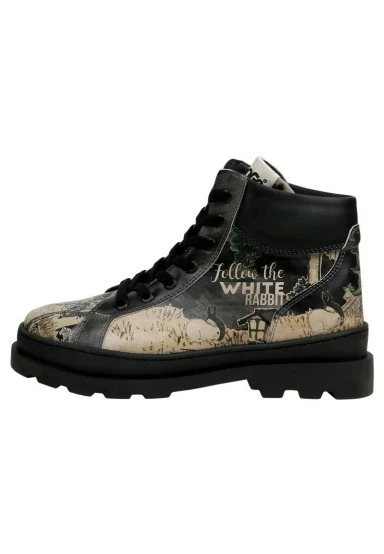 Women Vegan Leather Black Boots - White Rabbit Design - 