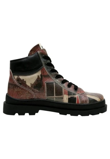Women Vegan Leather Black Ankle Boots - Brick in the Wall Design - 