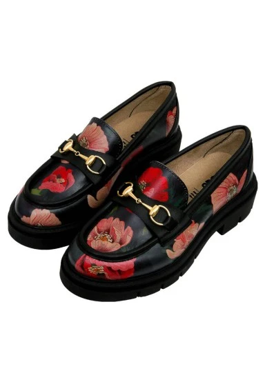 Women Vegan Leather Black Loafers - Poppy Design - 