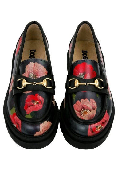 Women Vegan Leather Black Loafers - Poppy Design - 