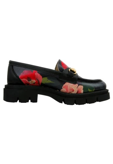 Women Vegan Leather Black Loafers - Poppy Design - 