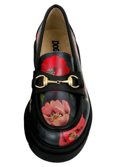 Women Vegan Leather Black Loafers - Poppy Design - 