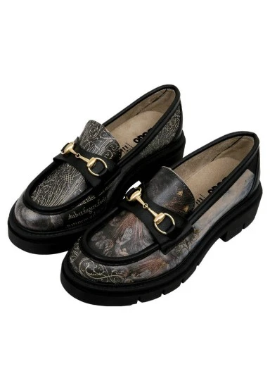 Women Vegan Leather Black Loafers - The Model Book Of Calligraphy Design - 