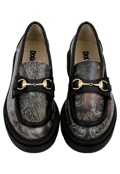Women Vegan Leather Black Loafers - The Model Book Of Calligraphy Design - 