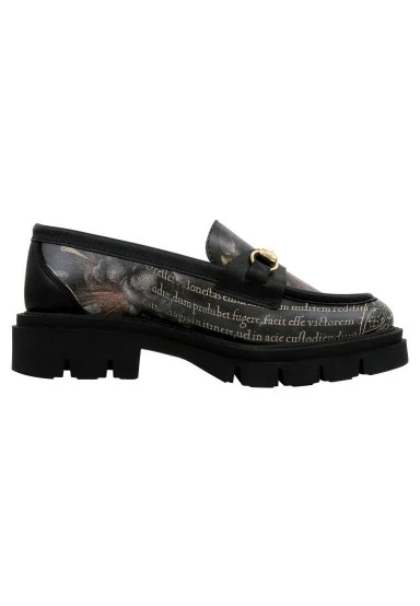 Women Vegan Leather Black Loafers - The Model Book Of Calligraphy Design - 