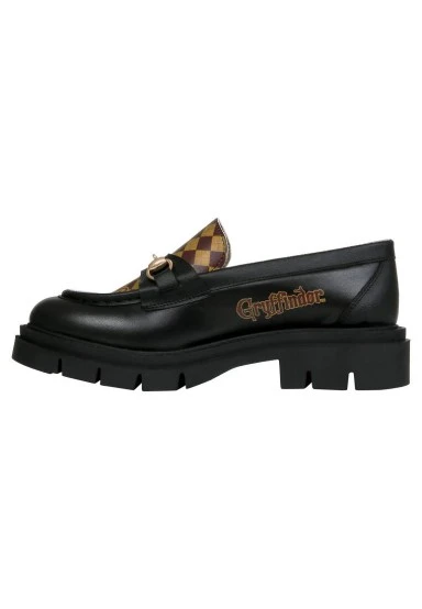Women Vegan Leather Black Loafers - Warner Bros Harry Potter House of Gryffindor Design - 