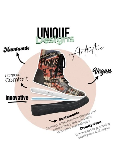 Women Vegan Leather Black Long Boots - British Punk Design - 