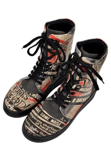 Women Vegan Leather Black Long Boots - British Punk Design - 