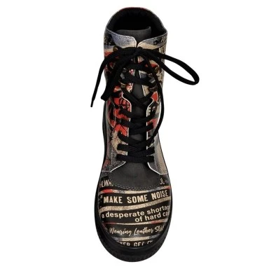 Women Vegan Leather Black Long Boots - British Punk Design - 