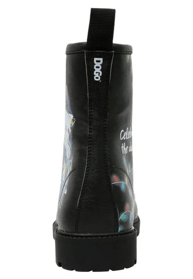 Women Vegan Leather Black Long Boots - Celebrate the Day Design - 