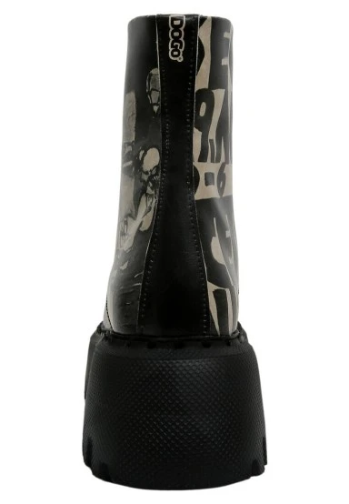 Women Vegan Leather Black Long Boots - Supper Black White Design - 