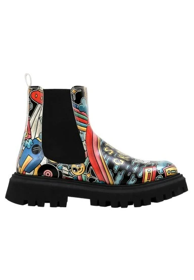 Women Vegan Leather Black Long Boots - Stay Groovy Design - 