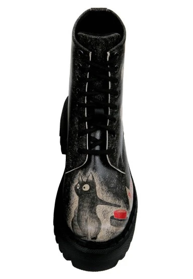 Women Vegan Leather Black Long Boots - Agent of Chaos Design - 