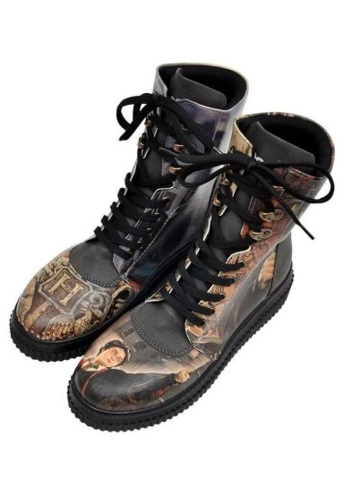 Women Vegan Leather Black Long Boots - Warner Bros Triwizard Tournament Harry Potter Design - 