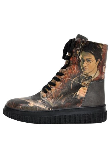 Women Vegan Leather Black Long Boots - Warner Bros Triwizard Tournament Harry Potter Design - 