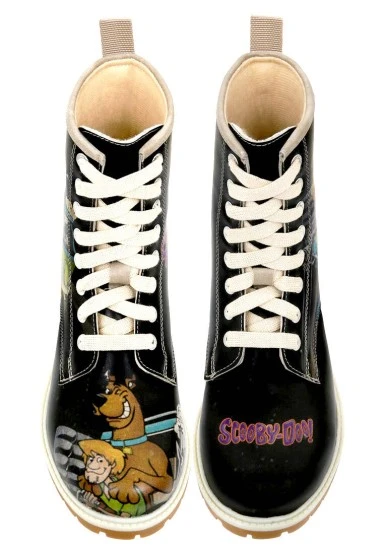 Women Vegan Leather Black Long Boots - Warner Bros Scooby Doo Midnight Mystery Design - 