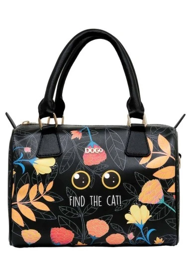 Women Vegan Leather Black Purse - Find the Cat Design - 