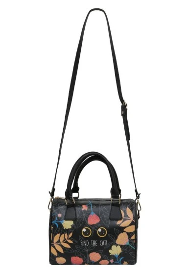 Women Vegan Leather Black Purse - Find the Cat Design - 