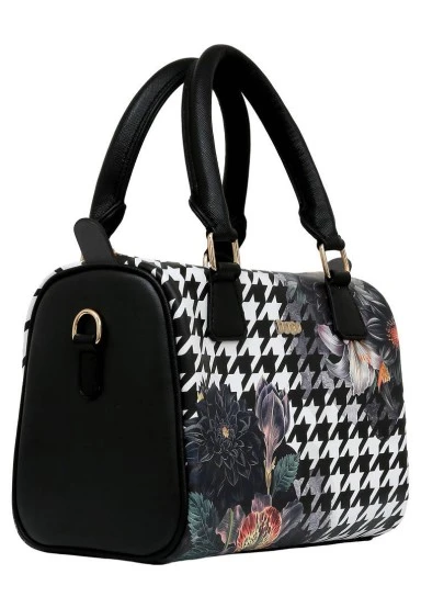 Women Vegan Leather Black Purse - Black Majestic Garden Design - 