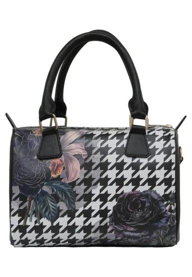 Women Vegan Leather Black Purse - Black Majestic Garden Design - 