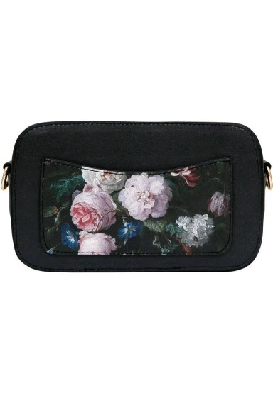 Women Vegan Leather Black Purse - Black Floral Design - 