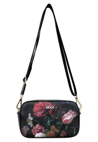 Women Vegan Leather Black Purse - Black Floral Design - 