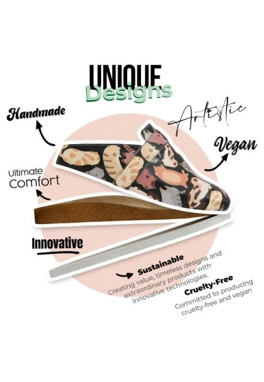 Women Vegan Leather Black Slippers - Sup Hooman? Design - 