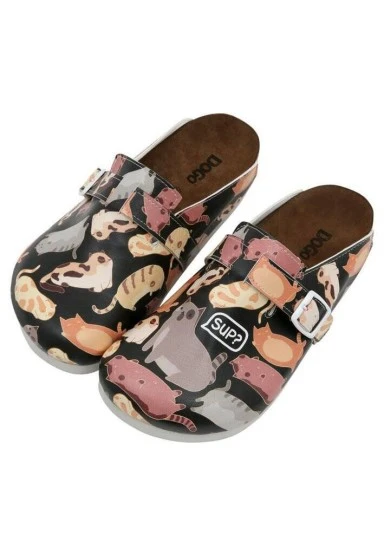 Women Vegan Leather Black Slippers - Sup Hooman? Design - 