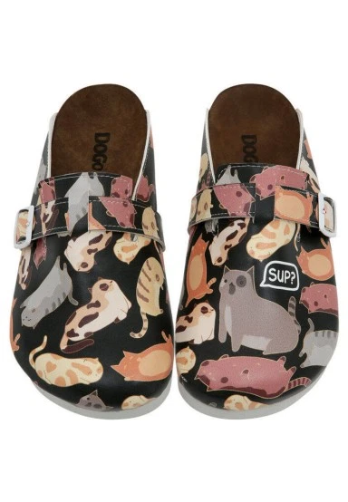 Women Vegan Leather Black Slippers - Sup Hooman? Design - 
