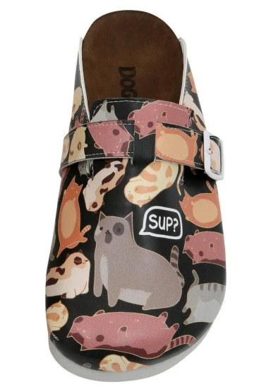 Women Vegan Leather Black Slippers - Sup Hooman? Design - 