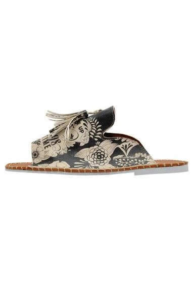 Women Vegan Leather Black Slippers - DonT Give Up Design - 