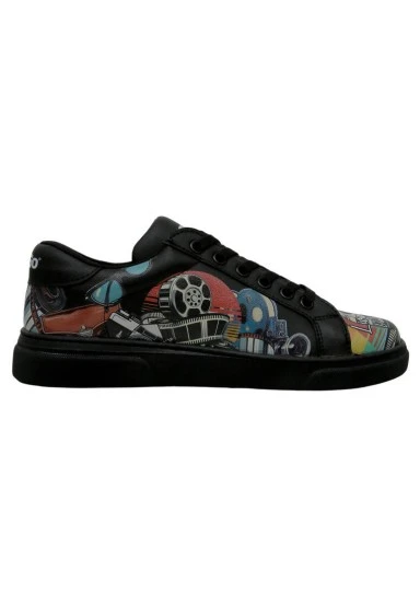 Women Vegan Leather Black Sneakers - Living in a Vintage Dream Design - 