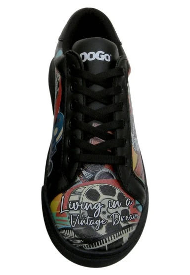 Women Vegan Leather Black Sneakers - Living in a Vintage Dream Design - 