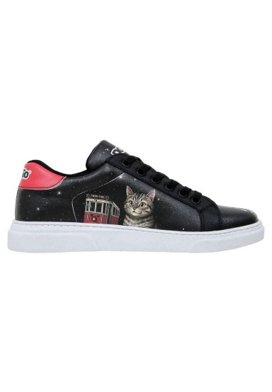 Women Vegan Leather Black Sneakers - Paws on Taksim Design - 