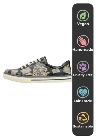 Women Vegan Leather Black Sneakers - Never Ending Story Design - 
