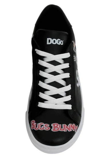 Women Vegan Leather Black Sneakers - Warner Bros What's Up Doc? Bugs Bunny Design - 