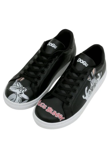 Women Vegan Leather Black Sneakers - Warner Bros What's Up Doc? Bugs Bunny Design - 