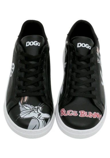Women Vegan Leather Black Sneakers - Warner Bros What's Up Doc? Bugs Bunny Design - 