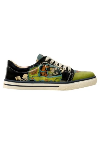 Women Vegan Leather Black Sneakers - Warner Bros Scooby Doo The Sneaky Machine Design - 
