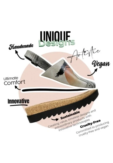 Women Vegan Leather Black Wedge Sandals - Sunset Animals Design - 