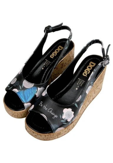 Women Vegan Leather Black Wedge Sandals - Be the Change Design - 