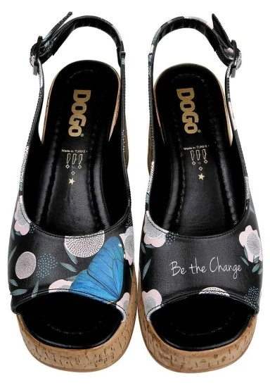 Women Vegan Leather Black Wedge Sandals - Be the Change Design - 
