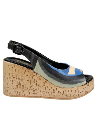 Women Vegan Leather Black Wedge Sandals - Window Design - 