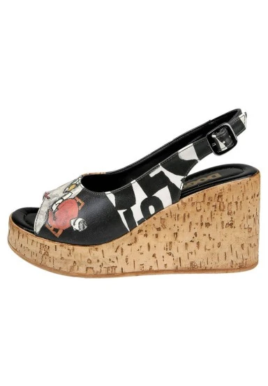 Women Vegan Leather Black Wedge Sandals - Supper Design - 