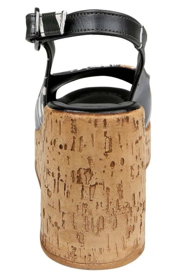 Women Vegan Leather Black Wedge Sandals - Supper Design - 