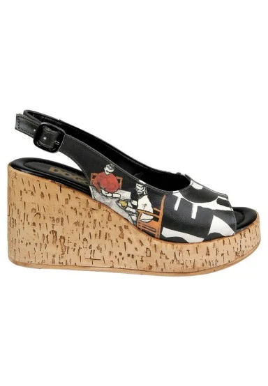 Women Vegan Leather Black Wedge Sandals - Supper Design - 