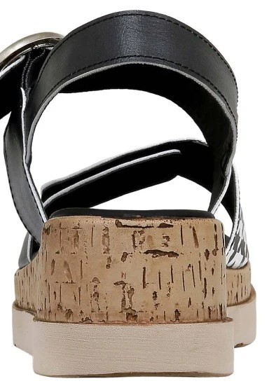 Women Vegan Leather Black Wedge Sandals - Black Majestic Garden Design - 